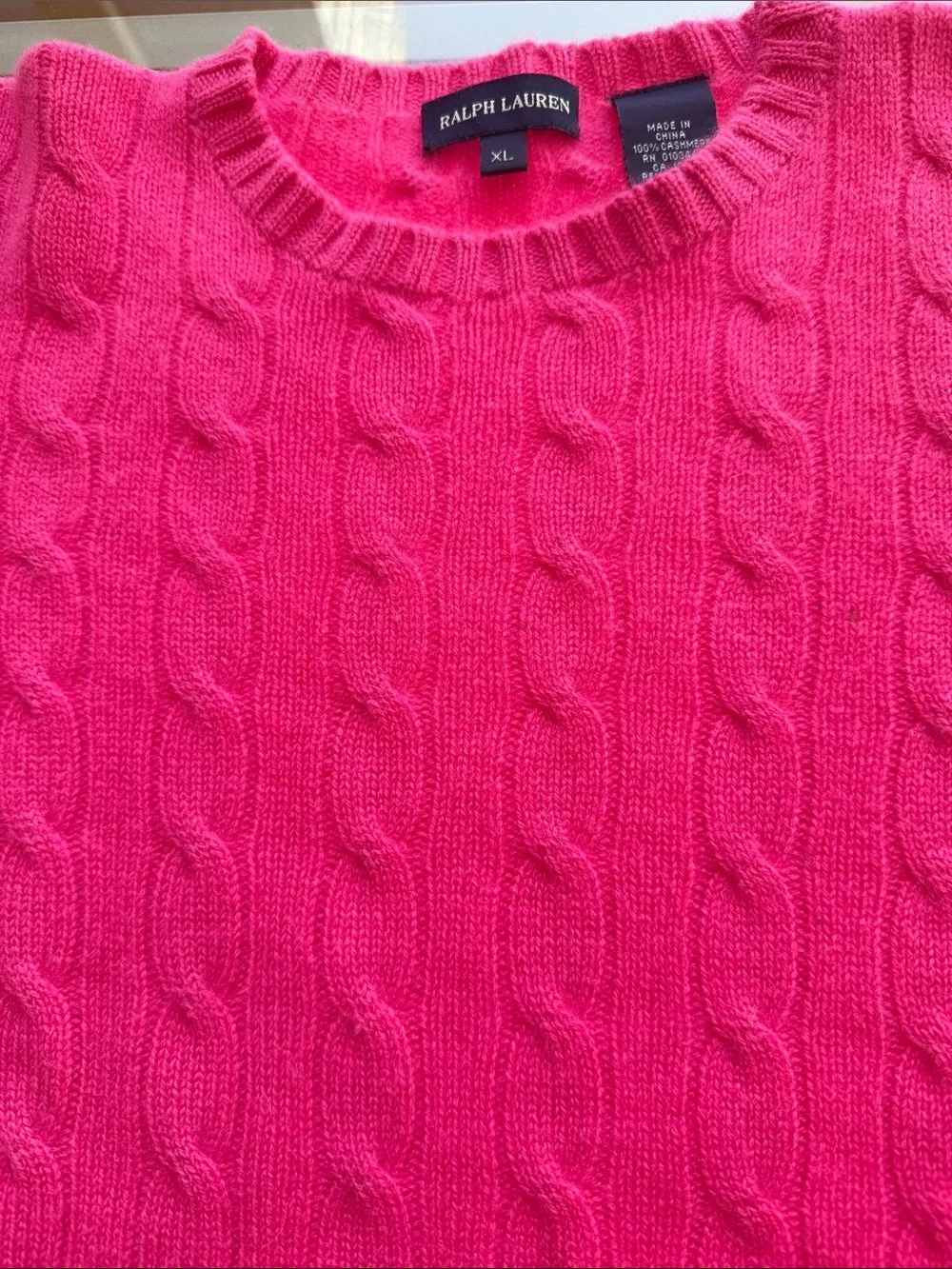 Ralph Lauren Cashmere Cable Crewneck Girls Hot Pink Pullover Sweater. Size XL.